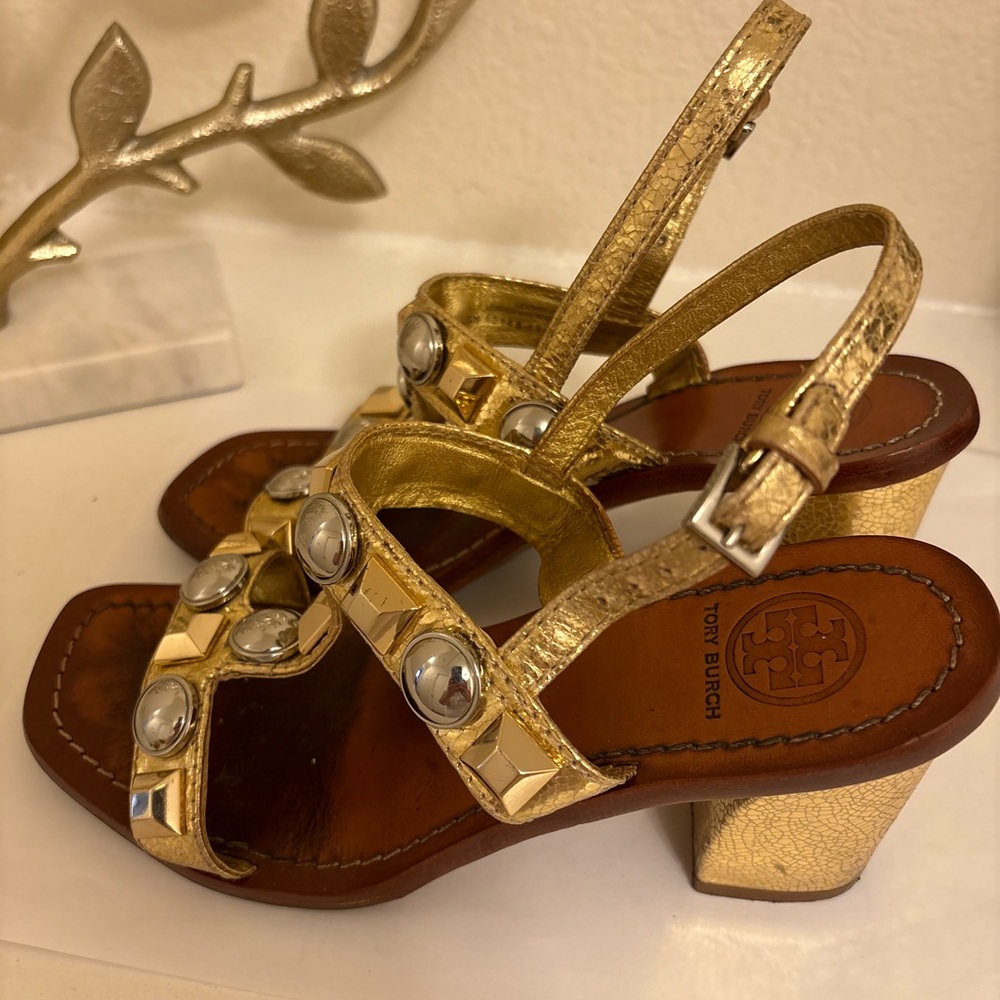 Tory Burch Gold Embellished Heels